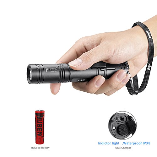 LED Taschenlampe / Taktische Taschenlampe Outdoor Handlampe Wasserfest IPX8 USB Wiederaufladbar LED Taschenlampen WUBEN Extrem Super hell 1200 Lumen aufladbar , 5 Modi, Wandern ,Mit 18650 Batterie