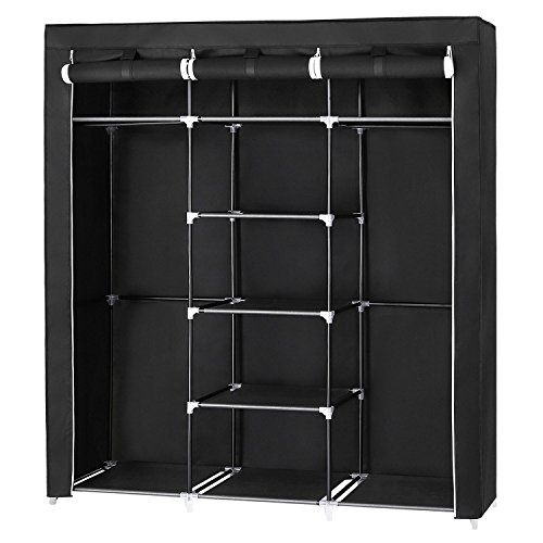 SONGMICS Groß XXL Kleiderschrank Faltschrank Wäscheschrank mit 2 Hakenstange 175 x 150 x 45 cm Drei hochrollbare Türen (Schwarz) RYG12B