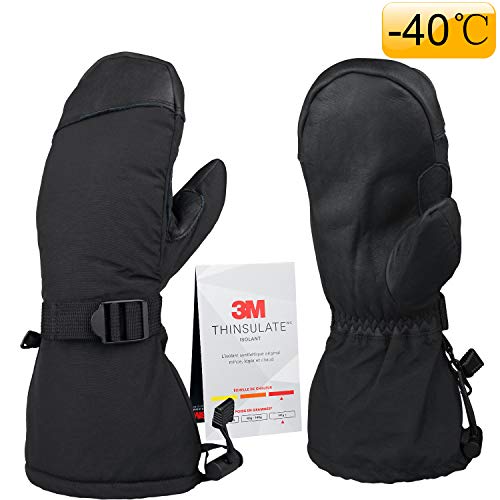 OZERO Winter Fäustlinge, -40℃ skihandschuhe mit Lederhandfläche und Thermal-Thinsulate-Einsatz für warme Hände,1 Paar