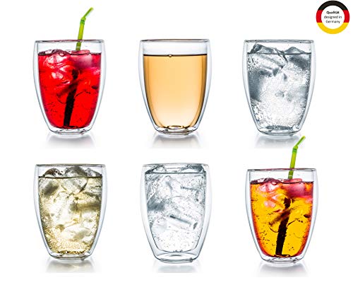 Creano doppelwandiges Thermoglas 250ml 'DG-Hoch', 6er Set, großes hitzebeständiges Trinkglas aus Borosilikatglas, Kaffee-/Teeglas