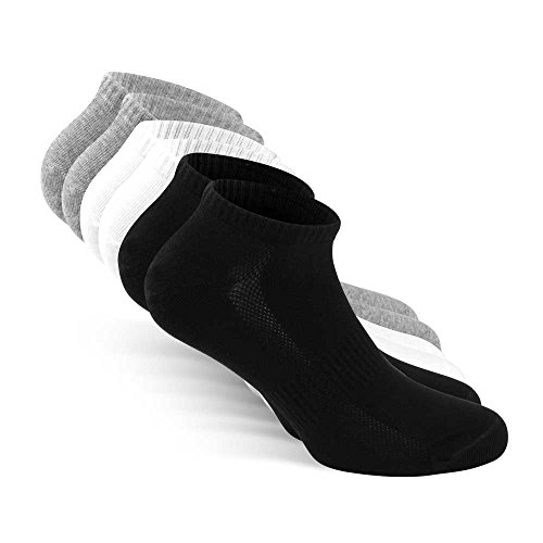 Snocks Sneaker Socken Jungene Füßlinge Kurze Sneakersocken Sommersocken Sport & Alltag -Baumwolle (6er Pack)- Gr. 43 - 46, 2x Schwarz + 2x Weiß + 2x Grau