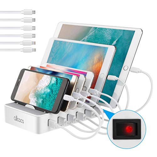 allcaca USB Ladestation 6-Port Dockingstation für Smartphone Kindle Amazon Fire Tablet, 6 Kabel Included, Weiß