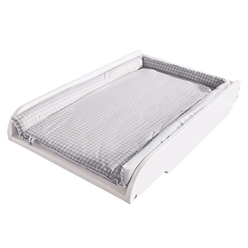 roba Wickelplatte inkl. Wickelauflage 'taupe kariert', Universal Wickelunterlage zum Aufsetzen auf alle Baby- & Kinderbetten, Wickelaufsatz weiß