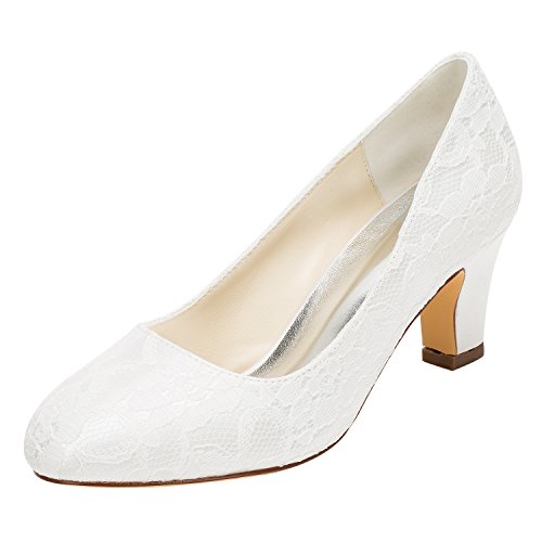 Emily Bridal Brautschuhe Damen Seide wie Satin Stöckel Absatz geschlossene Zehe Pumps (EU40, Ivory)