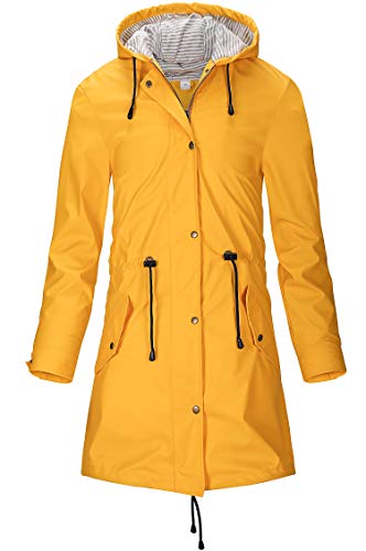 SWAMPLAND Damen PU Regenjacke Mit Kapuze Wasserdicht Windbreaker Wetterfest Übergangsjacke Regenmantel