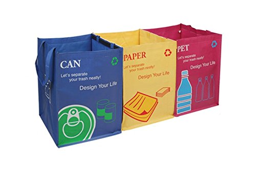 Recycling-Taschen Abfalltrenner mit praktischem Transportgriff Klettband Aufkleber Recycle Bins …