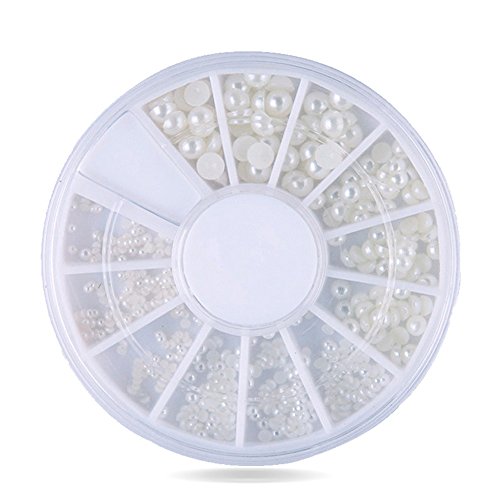 ROSENICE 200 Stücke / Box Mischgrößen Flache Rückseite Perlen Nagel Dekoration Perle Cabochons 2mm / 3mm (Weiß)