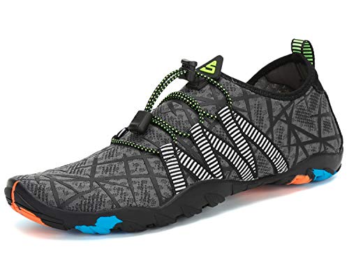 Tmaza Badeschuhe Herren Schwimmschuhe Rutschfeste Wasserschuhe Damen Strandschuhe Aquaschuhe Surfschuhe Barfuß Wassersport Schuhe,Grau 1 43 EU