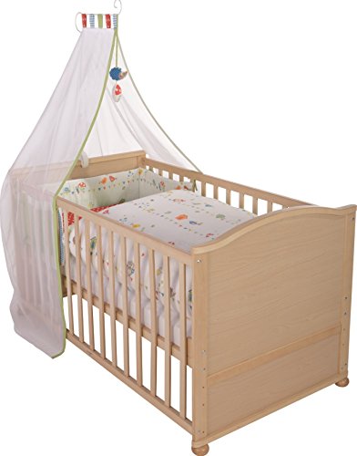 roba 03913V150 Komplettbett Set 'Waldhochzeit', Babybett natur inkl. Bettwäsche, Himmel, Nest, Matratze, Kombi Kinderbett 70 x 140 cm umbaubar zum Junior Bett