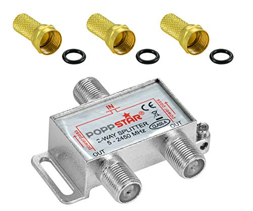 Poppstar Sat-Verteiler Antennenverteiler Splitter Umschalter 2-Fach inkl. F-Stecker (analog/digital/BK/unicable/HD/4K tauglich) für TV,Antenne,Satellit,Kabel,Fernseher,Radio,LNB