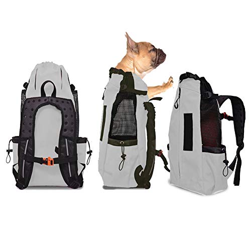 FLKENNEL Hunderucksack für mittelgroße kleine Hunde, Komfortrucksack-Tragetasche, Oberseite offen, weiche Seite, atmungsaktives Netz für Reisen, Wanderabenteuer, Camping im Freien,Gray,L