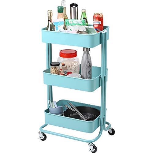 Rackaphile 3-stöckiger Allzweckwagen mit Rollen, für Badezimmer, Küche, Kinderzimmer, Waschküche, Blau