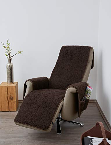 K. & N. Schurwolle Schurwoll-Sesselschoner mit Armlehnenschoner und langem Fußteil, Braun Flor, Grundschicht: 100% Polyester, Mittelteil 200 x 50 cm, ca. 60 x 40 cm