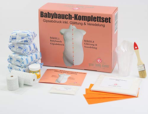 XXL-Komplettset | Babybauch Gipsabdruck-Set inkl. Glättung & Veredelung | 1A Ergebnis mit Detailanleitung + Profimaterial