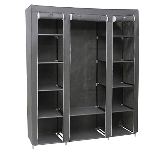 Songmics Kleiderschrank XXL 175 x 150 x 45 cm Faltschrank Stoffschrank mit Kleiderstange grau LSF03G
