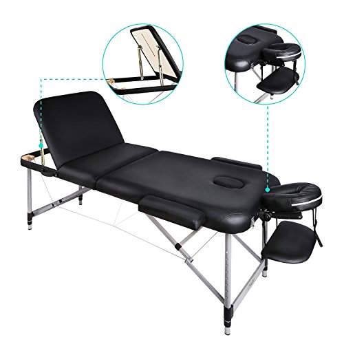 Naipo Massageliegen Massagebank Massagetisch Massage Table Behandlungsliege mit dreifach tragbare leichte Aluminium Füßen und Transport Koffer (leicht 14.5kg, belastbar bis 250kg)