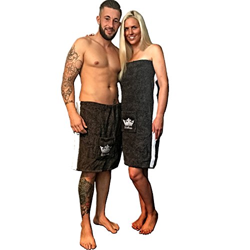 Sauna Kilt Saunakilt von JEMIDI Baumwolle Frottee Sarong Herren Anthrazit Grau mit Stickerei 100% Baumwolle Saunakilt Saunasarong Saunatuch Anthrazit/ Weiß Männer
