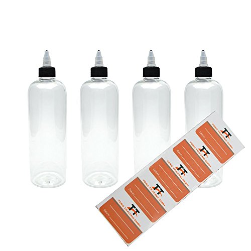 TORG TRADING 4 x 500ml Kunststoffflaschen aus PET mit Twist-Off Deckel - Leerflasche - Liquid Flasche für E-Liquid - Tropfflaschen,Dosierflaschen,Dropper Flaschen,Quetschflaschen inkl. 5 Etiketten