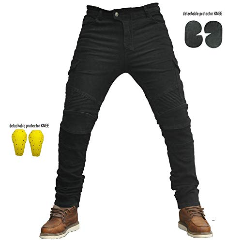 Sportliche Motorrad Hose Mit Protektoren Motorradhose mit Oberschenkeltaschen Schwarz (L- (Waist 34.5'))