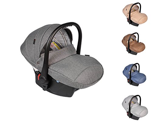 Clamaro 'JUNO 2018' - Auto Babyschale ultraleicht 2,95 kg mit Anti-Shock Schaumstoff, Gruppe 0+ (0-13 kg) 2018er ECE-R 44/04 Prüfsiegel, stark schockabsorbierend - Baby Autositz Set inkl. extra Polster für Neugeborene (herausnehmbar), Sonnenverdeck und Fußabdeckung, Isofix Vorbereitung (ISOFIX Base optional separat erhältlich) - Farbe: Dunkelgrau Leinen
