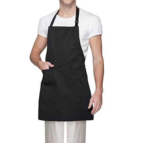 Vegena Kochschürze, Küchenschürze Latzschürze Grillschürze Backschürze Wasserdicht Schürze mit 2 Taschen Verstellbarem Nackenband für Frauen Männer Chef (Schwarz)