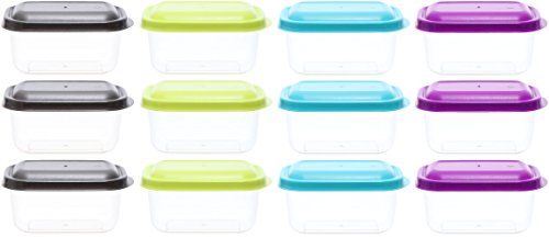 idea-station Vorratsdosen-Set mit Deckel, 250 ml, 12 Stück, farbig, bunt, eckig, stapelbar, auch als Gefrierdosen, Tiefkühldosen, Frischhaltedosen, Aufbewahrungsboxen einsetzbar, spülmaschinenfest, mikrowellenfest …
