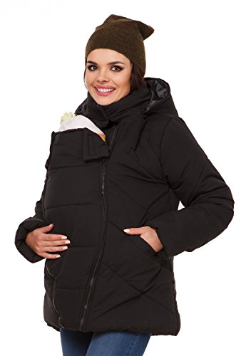 Zeta Ville - Damen wattierte Wintermäntel Kapuze herausnehmbaren Panel - 075c (Schwarz, EU 36, S)