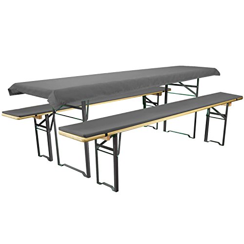 BRANDSSELLER  Bierbankauflage (gepolstert) & Tischdecke im 3tlg. Set für alle gängigen Bierzeltgarnituren - 2x Auflagen 220 x 25 x 1,6 cm & 1x Tischdecke 240 x 90cm, Farbe:Grau