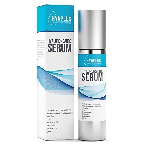 Hyaluron Serum hochkonzentriert - Anti Aging Serum mit 2x Hyaluronsäure, Aloe Vera, Gurkenextrakt, Vitamin B5, B3, Glycerin, Urea - Alle Hauttypen, 50ml Naturkosmetik, Hergestellt in Deutschland
