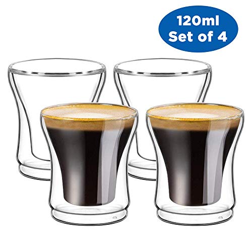 Ecooe Doppelwandige Espressotassen Espresso Glaser Set 4-teiliges 120ml(Volle Kapazitat)