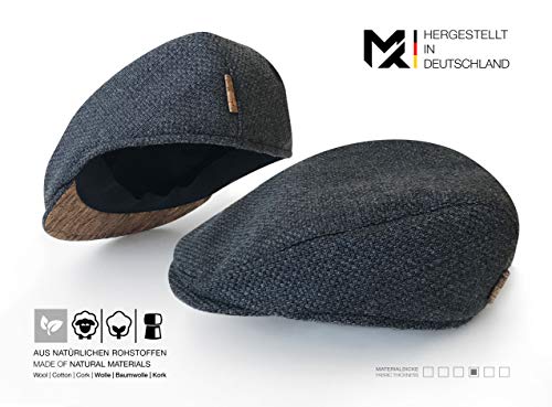 Hergestellt in Deutschland | MAY-TIE Flat Cap | Schirmmütze aus 100% Schurwolle mit Kork | Style: Carbon | Herren Schiebermütze, Barett