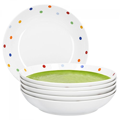 Van Well Porzellan 6er Geschirr-Set Serie Capri | weiß mit Dekor | Artikel wählbar, Service Serie Capri:Suppenteller 20.5cm