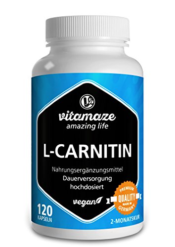 L-Carnitin 680 mg rein pro Tag Fatburner VEGAN 120 Kapseln für 2 Monate Qualitätsprodukt-Made-in-Germany ohne Trennmittel Magnesiumstearat, 30 Tage kostenlose Rücknahme!