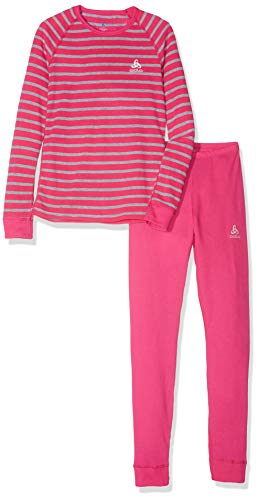 Odlo Kinder Set Active Originals WARM Kids Unterwäscheset, Beetroot Purple - Grey Melange - Stripes, 128