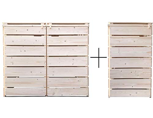 Lukadria Mülltonnenbox Mülltonnenverkleidung Holz 120 L - 240 L für 3 Tonnen Natur inkl. Rückwand vormontiert Müllcontainer Mülltonnenschrank Mülltonne Mülltonnenabtrennung Modell A