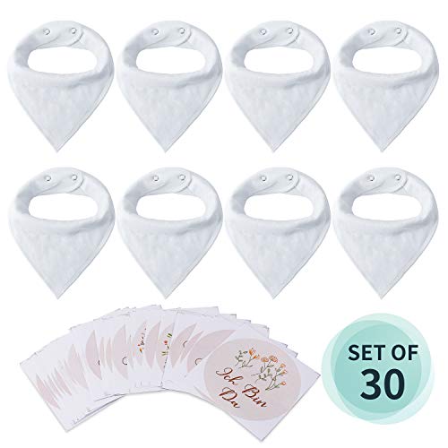 FUTURE FOUNDER Weiße 8er Dreieckstuch Set Baby Meilenstein-Sticker 30 Blume selbstklebende Aufkleber schöne Geschenkidee zur Geburt Lätzchen zum Bemalen Perfektes Geschenk für Babyshower party