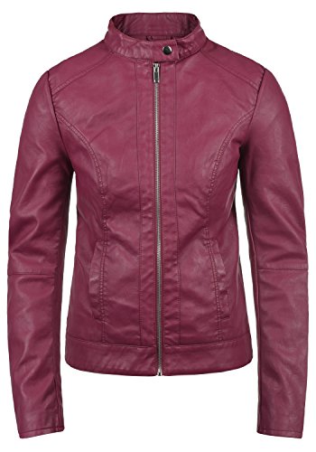 ONLY Putri Damen Lederjacke Bikerjacke Kunstleder Mit Stehkragen, Größe:38, Farbe:Red Plum
