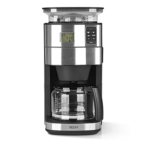 BEEM FRESH-AROMA-PERFECT II Filterkaffeemaschine mit Mahlwerk - Glas | Edelstahl | 1,25 l Glaskanne | 24-Stunden-Timer | 1000 W | Präzisions-Kegelmahlwerk (Ohne intelligenter Wasserzufuhr)