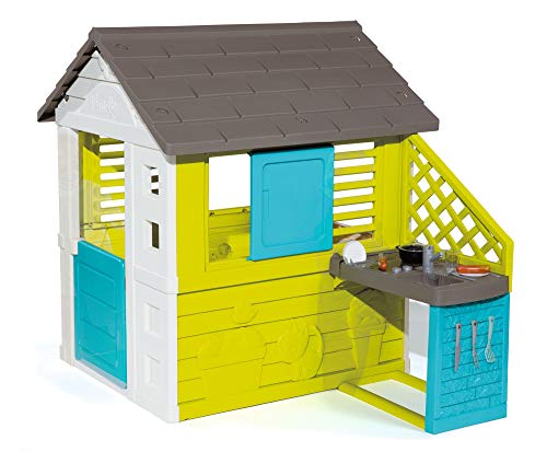 Smoby 810711 Pretty Spielhaus mit Küche, grau,grün,türkis