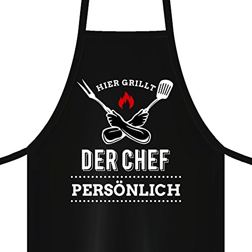 YORA Grillschürze für Männer Lustig - Hier Grillt der Chef persönlich - Ideales Grillzubehör Geschenk für Männer