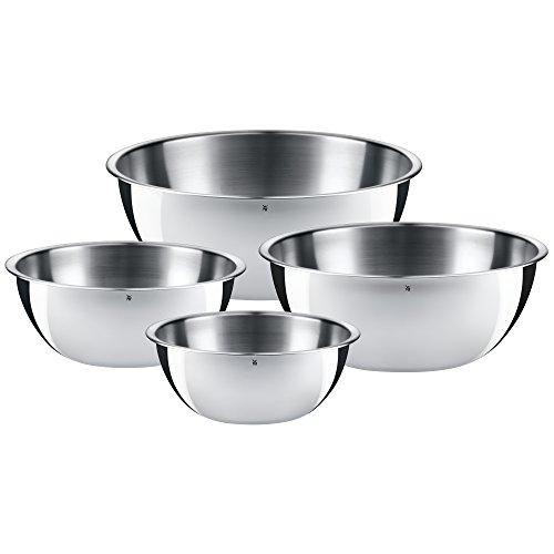 WMF Schüssel-Set Gourmet, für die Küche 4-teilig, edelstahl, Cromargan, multifunktional als Rührschüssel, Salatschüssel, Servierschüssel, stapelbar