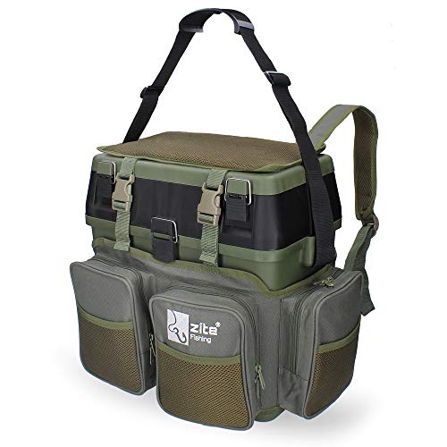 Zite Fishing Multi Angel-Koffer-Rucksack & Sitz-Kiepe in 1 - Inklusive 4 Tackle-Boxen für Angelzubehör im Deckel