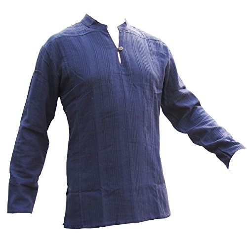 PANASIAM Fisherman Hemd, aus 100% echter freshrunk Baumwolle, blau, XL, langarm