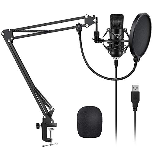 YOTTO Professioneller USB Kondensator Mikrofon Kit 192kHZ / 24bit PC Laptop Mikrofon mit Mikrofonständer Mikrofonarm Popschutz für Aufnahmen, Podcast, Rundfunk