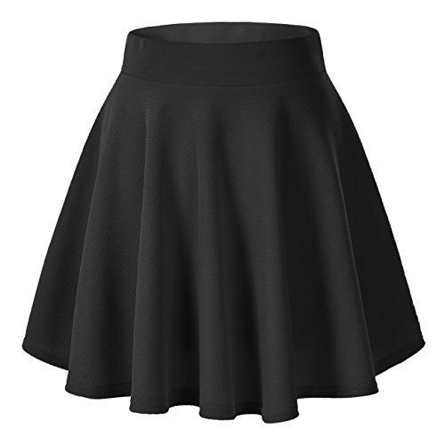 Urbancoco Damen Mädchen Basic Solid vielseitige dehnbaren informell Mini Skater Rock (L, schwarz)