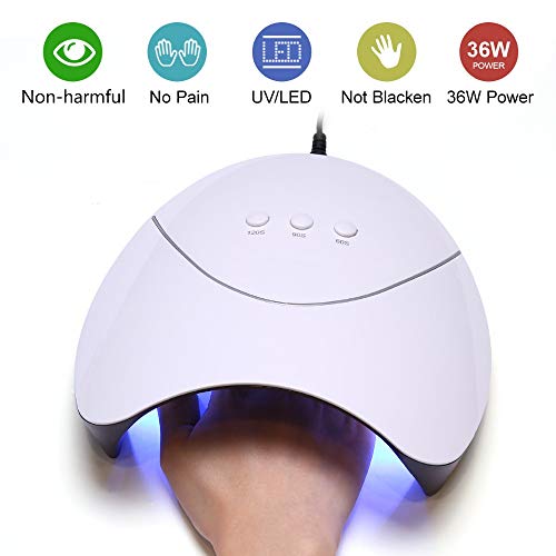 Nageltrockner Led/UV Lampe 36W UV Led Lampe Nägel Set mit Sensor, USB Cable, 60/90/120S Timer für alle Gelnägel, Weiß