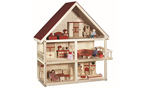 roba Puppenhaus, Puppenvilla inkl. Möbel und Puppen, Mädchen Spielzeug, Holz natur