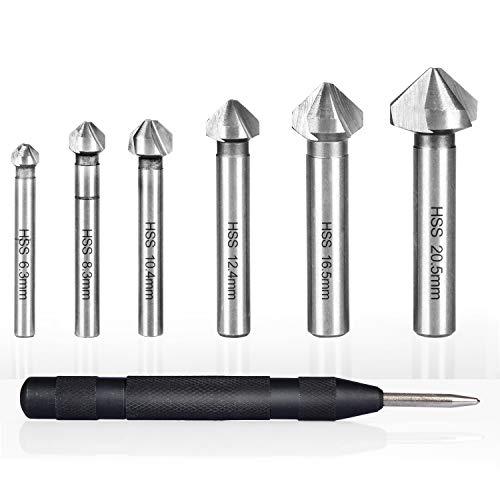 Hakkin 6 teilig 90°Kegelsenker Set HSS Senker Satz 1/4' sechskanntschaft Senker Titan-Beschichtungen 6,3-20,5 mm Automatische Center Bohrer Punch