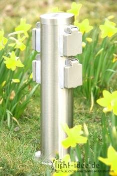 Steckdosensäule 4-fach Steckdose Edelstahl Gartensteckdose durchschleifbar mit Kinderschutz