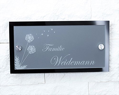 Namensschild / Hausnummer mit Gravur aus Acrylglas 23x12cm - Lasergravur (kein Druck) Geschenkidee Türschild mit Namen Familien-haus / Garten / schöner wohnen / Namen / Haustür / Türschilder
